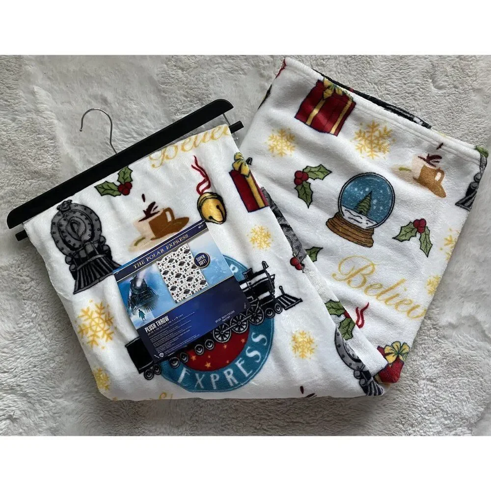 The Polar Express Icons 50 X 70”‎ Soft Plush Throw Blanket Christmas Holiday NEW